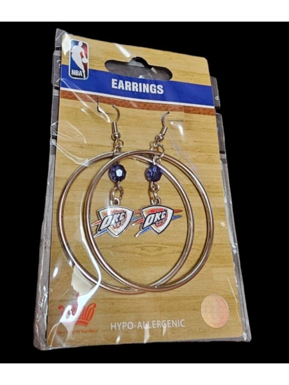 Oklahoma City Thunder Dangle Earrings 2" Hoop w/Color Bead NBA